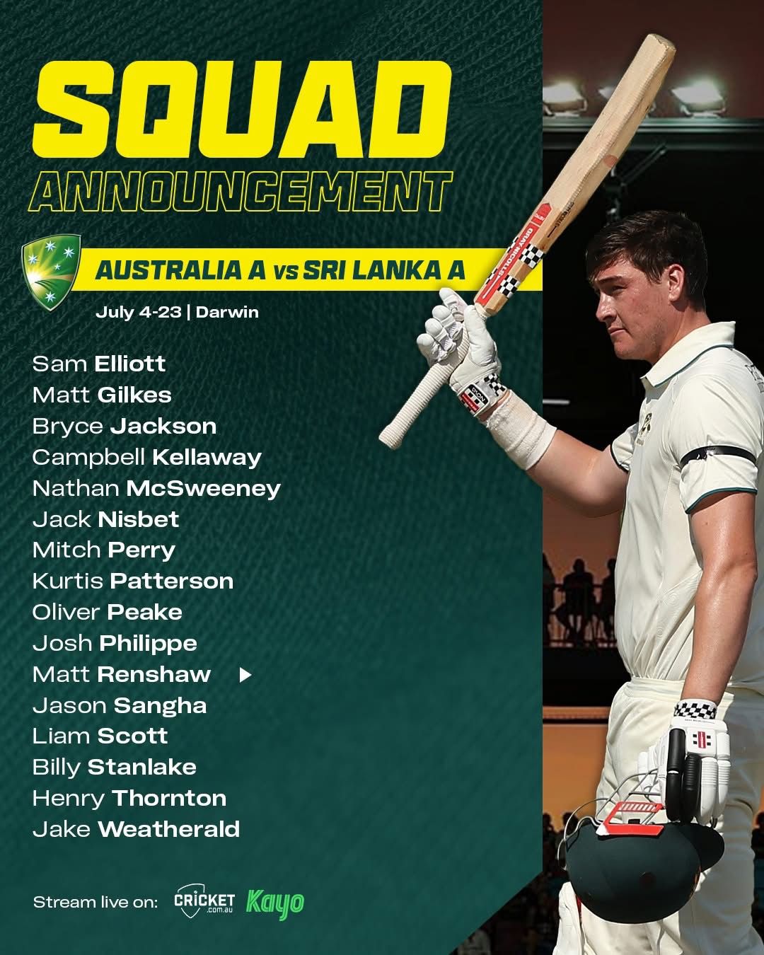 You are currently viewing Australia A Men’s squad for multi-format Top End Series