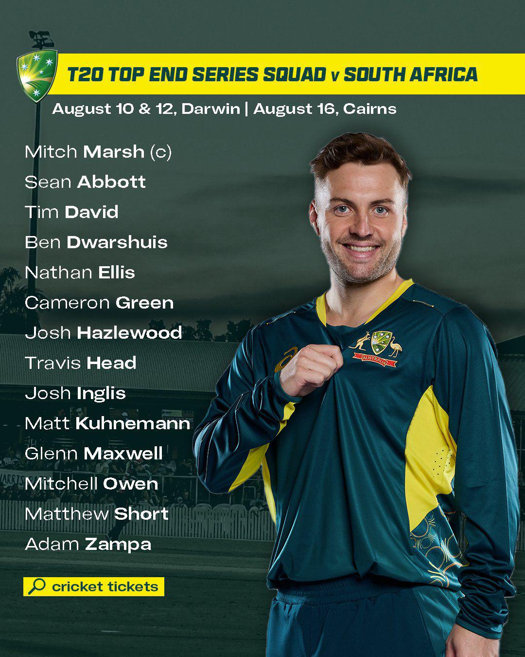 Read more about the article Australian Men’s Squad for South Africa Series 25