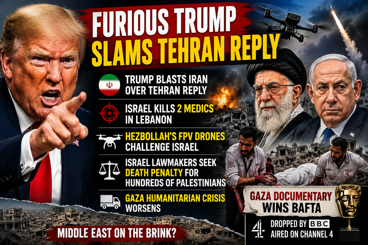 You are currently viewing Furious Trump Slams Tehran Reply as Israel Kills 2 Medics in Lebanon